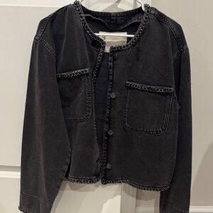 Anthropologie (Pilcro) Gray Denim Jacket with Chain Accent